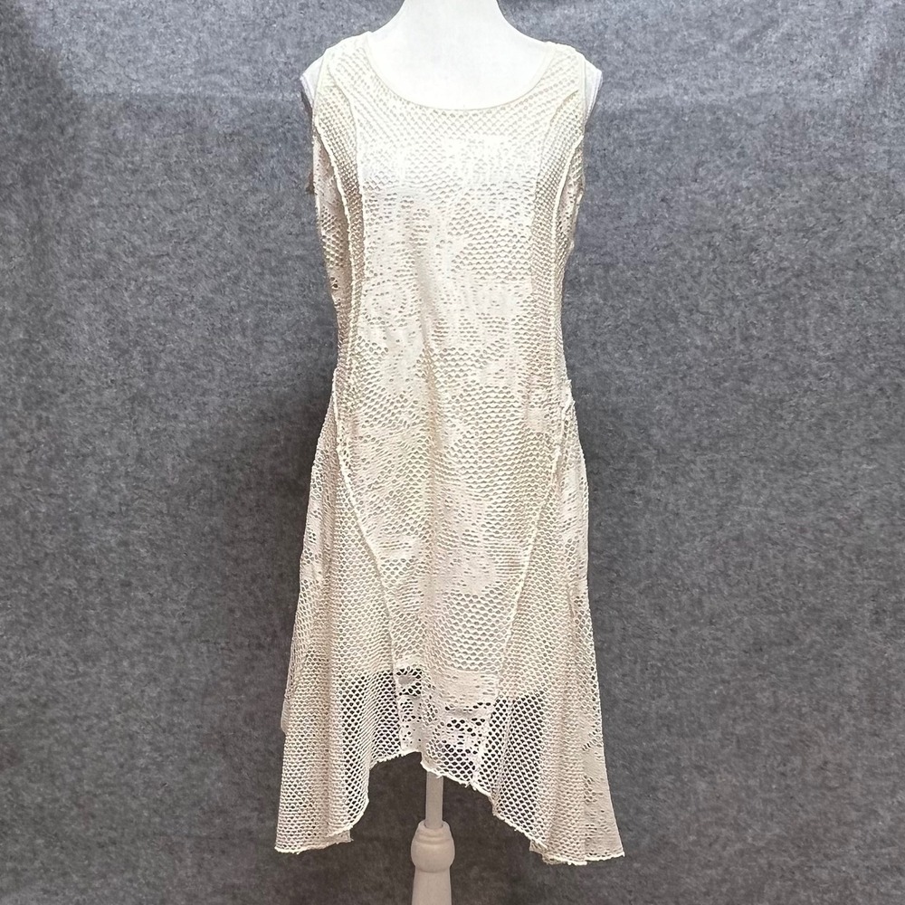 Shoreline Cream Floral Lace Fishnet Mesh Handkerchief Hem Dress SM Boho Festival